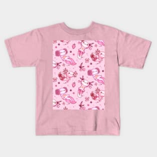 Kawaii Axolotl Pink Pattern Strawberry Aesthetic Kids T-Shirt